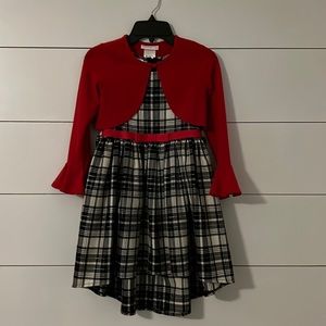 Plaid Belted Dress with Sweater